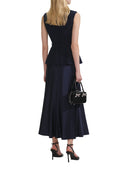 Self Portrait Navy Boucle Sleeveless Midi Dress