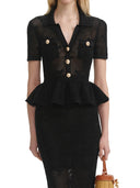 Self Portrait Black Bow Crochet Midi Dress