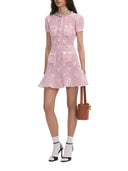 Self Portrait Pink Crochet Bow Mini Dress With Crystal Trim