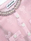 Self Portrait Pink Crochet Bow Mini Dress With Crystal Trim