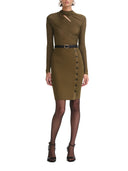 Self Portrait Ribbed Knit Mini Dress With Cut Outs In Khaki