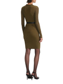 Self Portrait Ribbed Knit Mini Dress With Cut Outs In Khaki