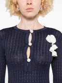 Self Portrait Short Dress In Openwork Knit With Removable Lace Brooch