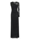 Self Portrait Black Rhinestone Mesh And Lace Maxi Dress