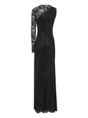 Self Portrait Black Rhinestone Mesh And Lace Maxi Dress