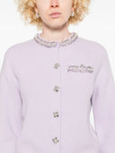 Self Portrait Women`s Purple Pearl Trim Ribbed Knit Cardigan