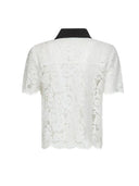 Self Portrait Women`s White Floral Lace Short Sleeve Shirt