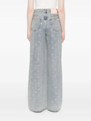 Self Portrait Women`s Blue Bow Wide Leg Jeans