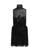 The Attico Black Feather Embroidered Tulle Mini Dress