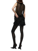 Il mini abito di tulle ricamato alla piuma nera Attico