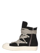 Rick Owens Drkshdw Megalace Overdyed Denim Sneakers, Black/Milk/Milk, 13 Oz