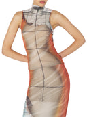 Jean Paul Gaultier White Tulle Tank Top With "Fire" Print And Draped Lining