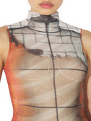 Jean Paul Gaultier White Tulle Tank Top With "Fire" Print And Draped Lining