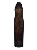Jean Paul Gaultier Long Mesh Dress Double Layer "Wood" Printed Long Mesh Dress