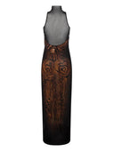 Jean Paul Gaultier Long Mesh Dress Double Layer "Wood" Printed Long Mesh Dress