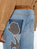 Marni Jeans With Velvet Trim And Floral Appliques