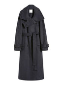 Sportmax Pinstriped Pure Wool Trench Coat Runway Anthracite