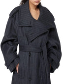 Sportmax Pinstriped Pure Wool Trench Coat Runway Anthracite