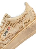 Autry Medalist Low Crystal Sneakers In Bronze Micro Rhinestone