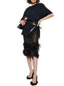 The Attico Midi Skirt With Feathers In Black