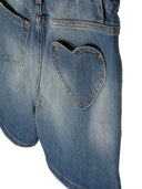 Golden Goose Journey/ Girl's Elasticated Waist Short/ Medium Stone Washed Denim/ Heart Pocket