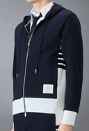 Felpa con cappuccio con zip Thom Browne e 4 barre ingegnerizzate in jersey loopback classico tinta unita a blocchi di colore