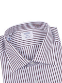 Mazzarelli Camicie Camicia In Cotone A Righe Marrone E Bianca Slim Fit