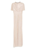 Maxi abito drappeggiato con autoritratto con decorazioni