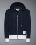 Felpa con cappuccio con zip Thom Browne e 4 barre ingegnerizzate in jersey loopback classico tinta unita a blocchi di colore