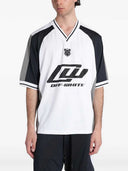 Off-White-T-Shirt mit V-Ausschnitt und Logo-Print