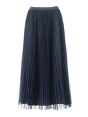 Fabiana Filippi Gonna Ampia In Tulle Plisse' Con Cinta In Maglia Color Blu Notte