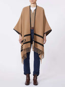 Max Mara Poncho In Lana Jacquard Cammello
