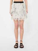 Max Mara Short Skirt With Printed Organza Petals Pearl Gray