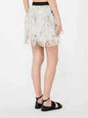 Max Mara Short Skirt With Printed Organza Petals Pearl Gray