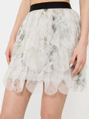 Max Mara Short Skirt With Printed Organza Petals Pearl Gray