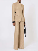 Max Mara Regular Fit Leinen-Natté-Hose Kamel