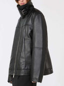 Sportmax Übergroße Lederjacke Schwarz