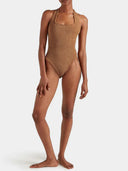 Hunza G Sand Colored Halterneck One Piece Swimsuit