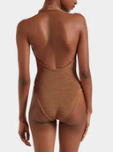 Hunza G Sand Colored Halterneck One Piece Swimsuit