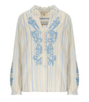 Pahiesa Formentera Ecru And Light Blue Blouse