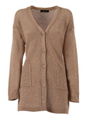 Fabiana Filippi Cardigan Oversize In Fettuccia Cotone Punto Brillante Color Acero