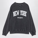 Anine Bing Schwarz gewaschener Crew Neck Sweatshirt mit Druck