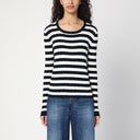 Roberto Collina Navy Blue/Ecru Striped Sweater In Cotton