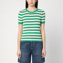 Roberto Collina Green/Ivory Striped Sweater In Cotton