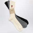 Ami paris set di tre calzini di cotone con logo