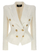 Balmain Double Breasted Tweed Blazer With Logo Buttons