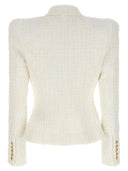 Balmain Double Breasted Tweed Blazer With Logo Buttons