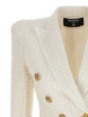 Balmain Double Breasted Tweed Blazer With Logo Buttons