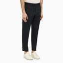 Pt Torino Navy Blue Slim Trousers In Cotton And Linen