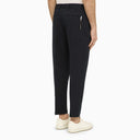 Pt Torino Navy Blue Slim Trousers In Cotton And Linen